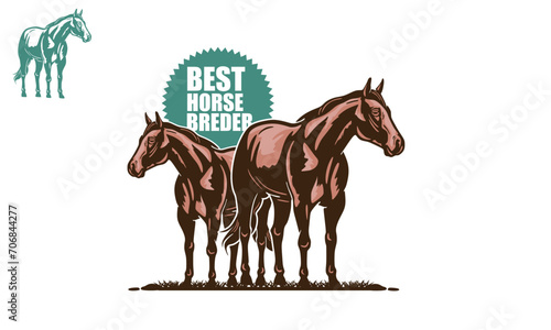 BIG AND STRONG HORSE STANDING LOGO, silhouette of great mane standing vector illustrations