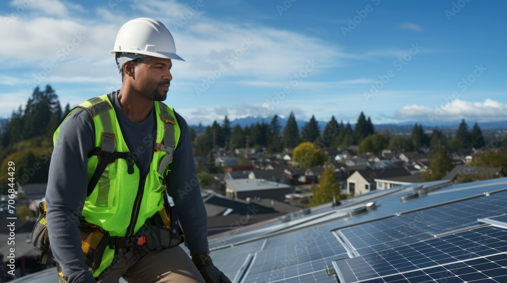 African American Engineer at a Solar Panel Installation African American Engineer at a Solar Panel Installation