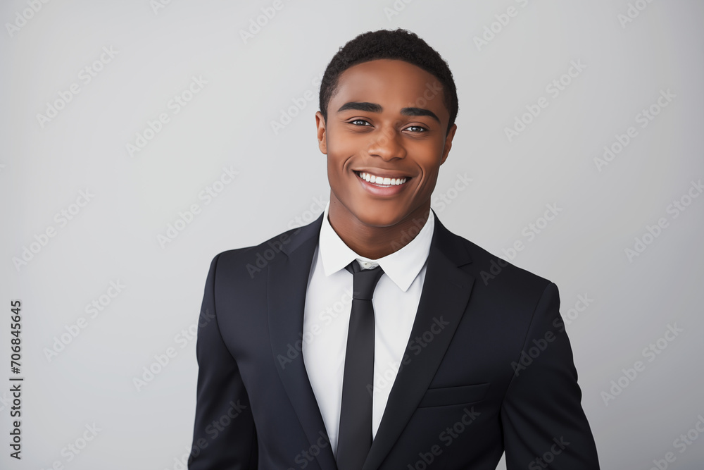 Portrait of young African American man wearing a suit smiling Portrait of young African American man wearing a suit smiling