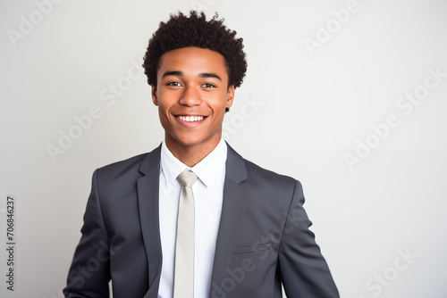 Portrait of young African American man wearing a suit smiling photo