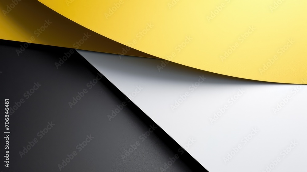 Background of three colors modern design, black, white and yellow. 3D illustration of exuberant. generative AI