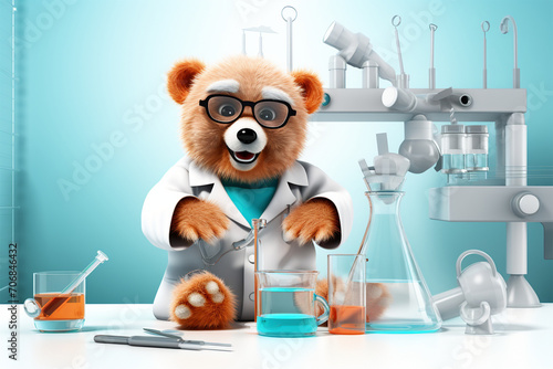 cute scientist bear character