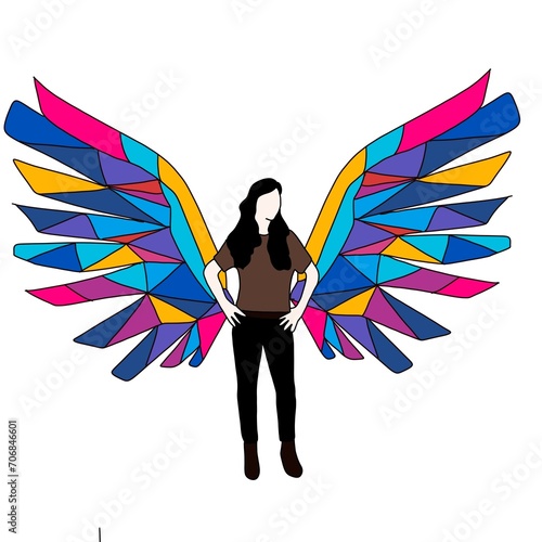 A minimalist illustration of woman with wings