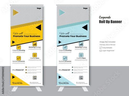Creative Colorful roll up banner design, Modern business promotion banner, seminar standee template