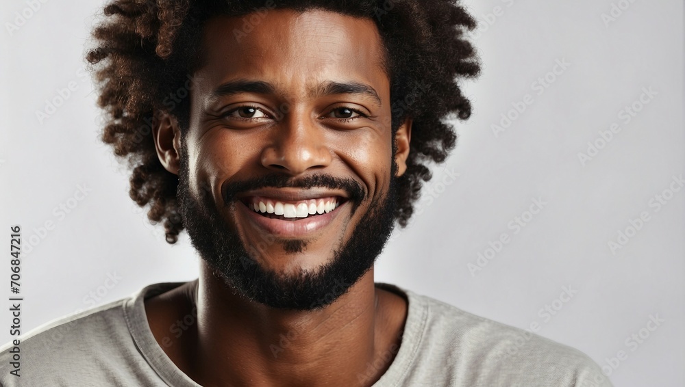 A close-up portrait showcasing a handsome Afro-American man with a clean, bright smile, highlighting his well-maintained teeth. A close-up portrait showcasing a handsome Afro-American man with a clean, bright smile, highlighting his well-maintained teeth.