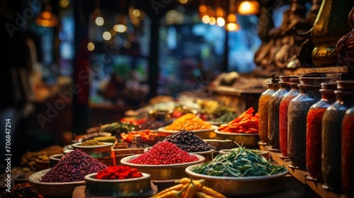 Fototapeta Naklejka Na Ścianę i Meble -  The rich and varied colors of spices in a bustling spice market
