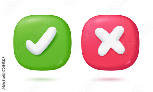 wrong check mark Choosing to decide on something Accept and reject buttons. 3d vector illustration.
