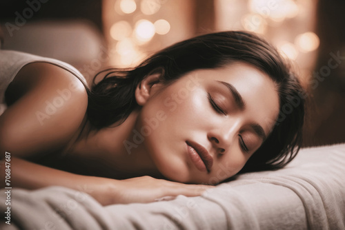 Portrait of a woman sleeping in a spa salon after a relaxation massage