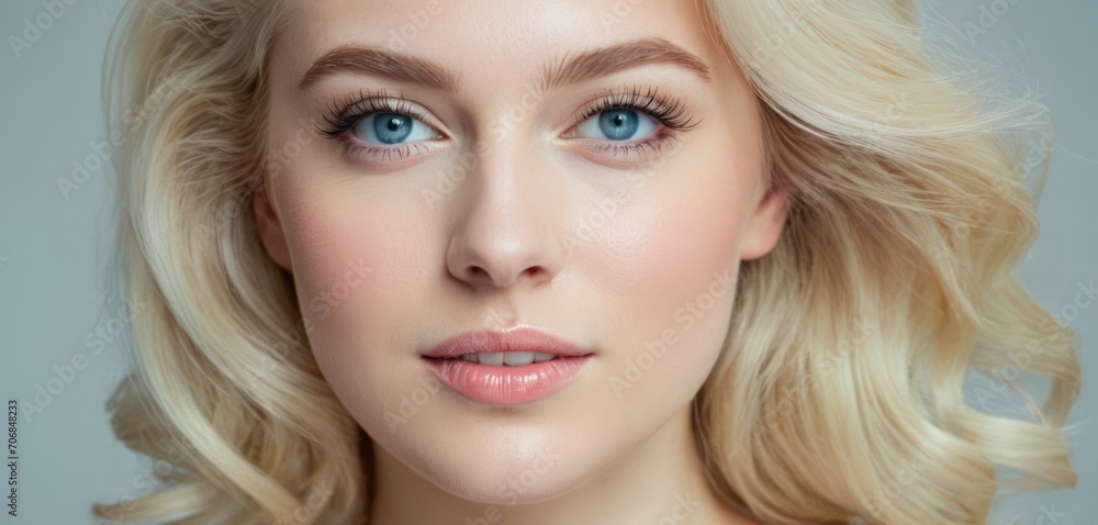 a woman with blonde hair and blue eyes is looking at the camera with a serious look on her face and shoulder. a woman with blonde hair and blue eyes is looking at the camera with a serious look on her face and shoulder.