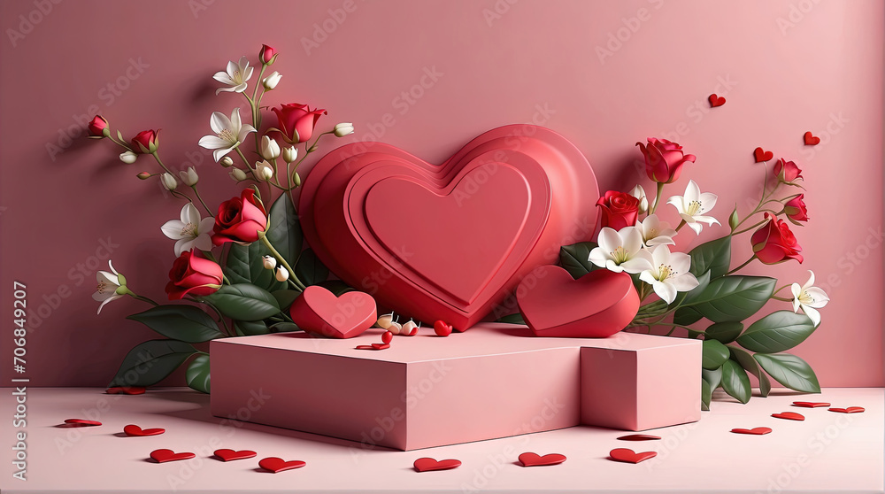 cylinder pedestal or stand podium with hearts decorations, Valentine day celebration