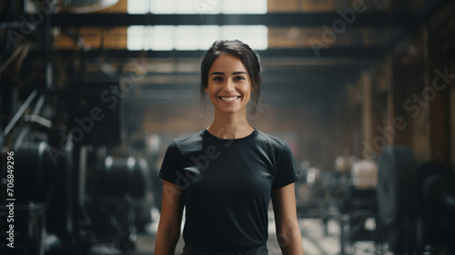 woman business owner in black t-shirt standing in industrial plant © sema_srinouljan