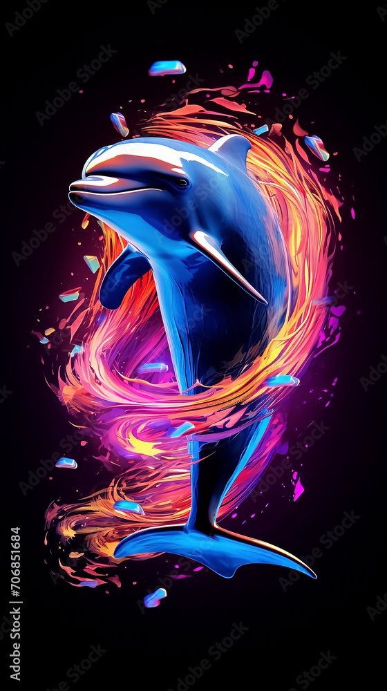 Neon dolphin on a black background. Neon dolphin on a black background.