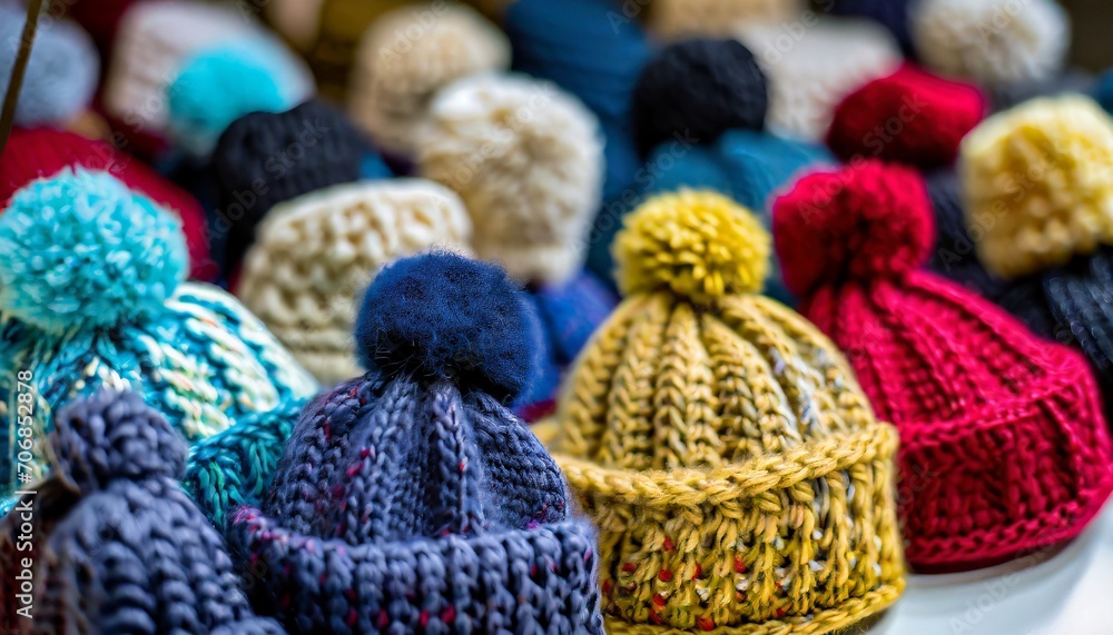 Colorful Knitted Beanies Close-up Shot