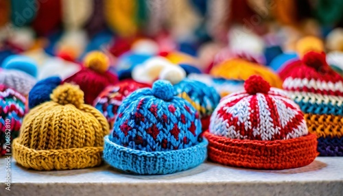 Colorful Knitted Beanies Close-up Shot © CreativeStock
