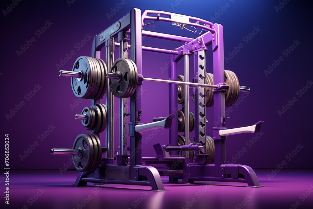 Smith Machine, on an isolated Bodybuilding Purple background, Generative AI Smith Machine, on an isolated Bodybuilding Purple background, Generative AI
