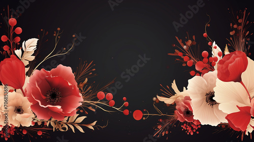 beautiful square background with space for text with poppy althea design on black background photo