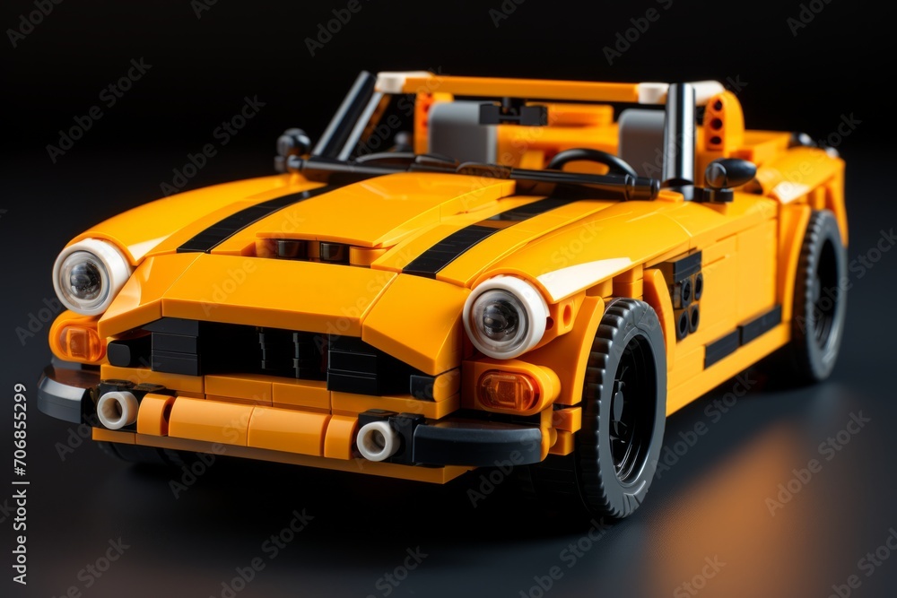 Fototapeta premium 3D Render Sports Car Toy, on an isolated Racing Yellow background, Generative AI
