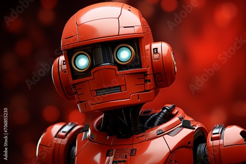3D Render  Robot Toy, on an isolated Robotic Red background, Generative AI 