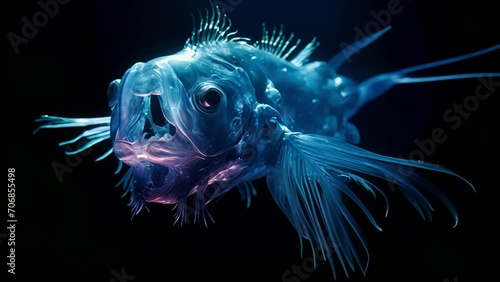 An alienlike closeup of a deepsea anglerfishs glowing lure reveals the fascinating strategies and adaptations these creatures have evolved to survive and thrive in the mysterious depths of photo