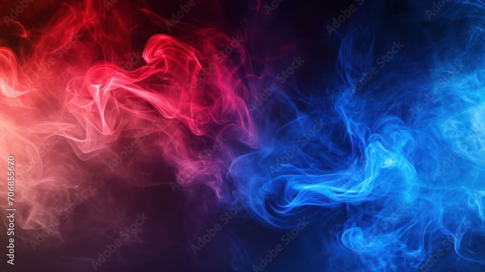 Colorful blue and red smoke on a black background. 