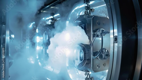 A detailed look at a cryogenic chamber, where patients are suspended in a state of freezing temperatures, highlighting the tingedge technology behind the science of cryonics and its potential photo