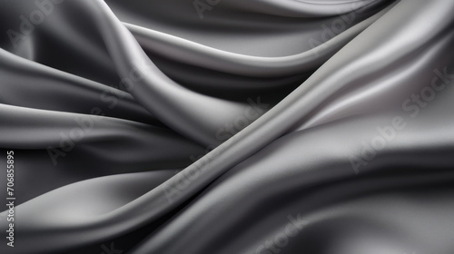 The smooth folds of luxurious gray satin fabric create an elegant backdrop with a subtle sheen.