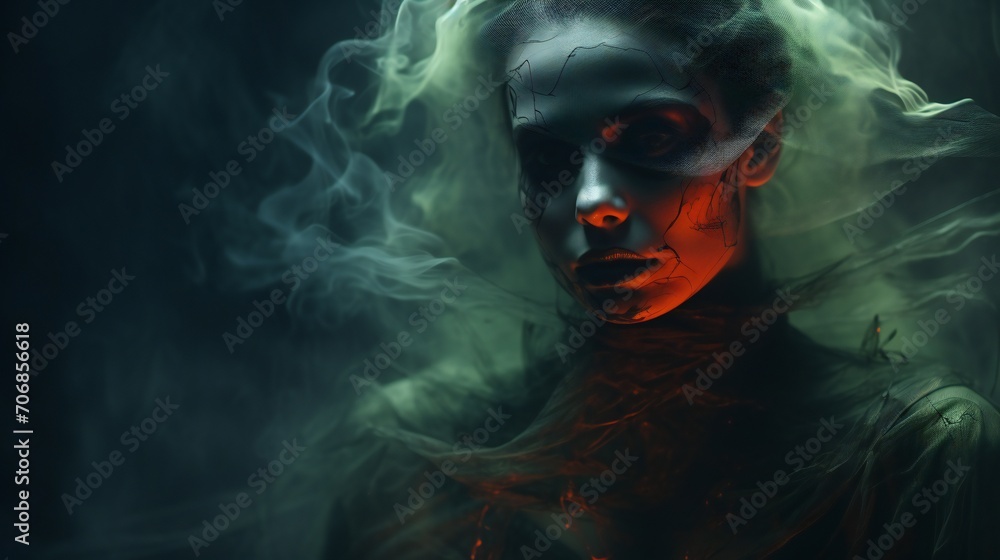 The ghostly visage of a survivor, haunted by the echoes of domestic violence in a stark portrait The ghostly visage of a survivor, haunted by the echoes of domestic violence in a stark portrait