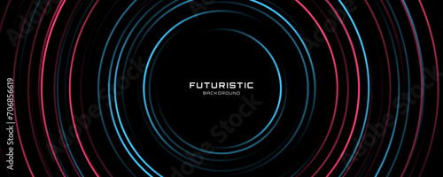 3D blue red techno geometric background on dark space with lines motion decoration. Circle shapes with stripes style. Modern graphic design element concept for banner, flyer, card, or brochure cover