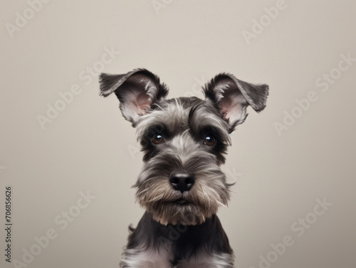 High-quality portrait of a well-groomed black and silver Schnauzer with attentive expression and raised ears.