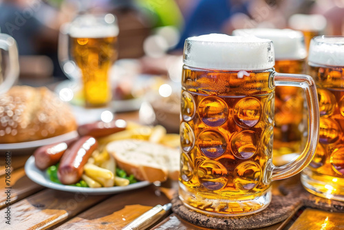The lively spirit of Oktoberfest, with overflowing beer steins and flavorful bratwurst
