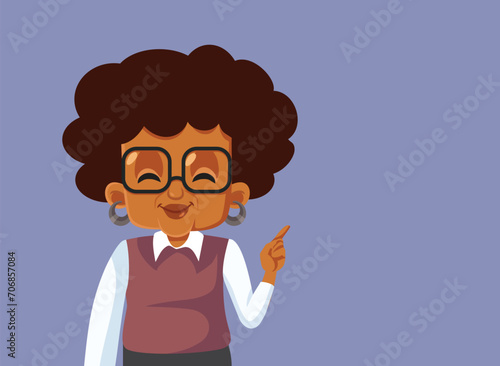 Cartoon Granny of African Ethnicity Pointing Vector Illustration. Cheerful grandmother showing something in advertising design
