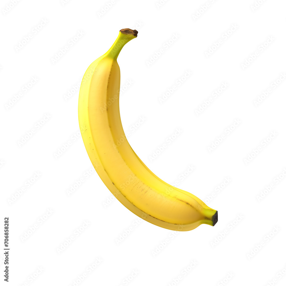 Single ripe yellow banana isolated on transparent background, clipping path, png file, 