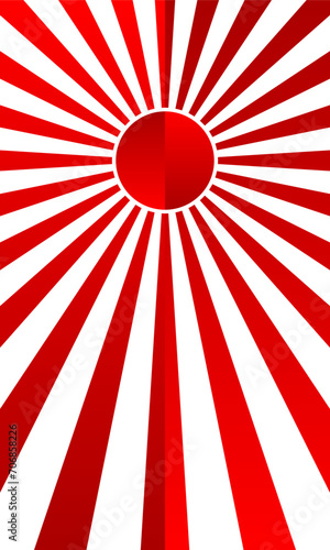 Red circle sun with sunlight rays japanese style on white background vertical icon vector design