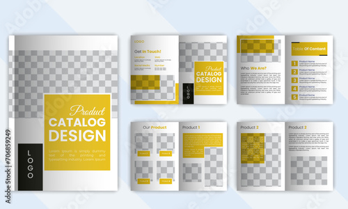 Abstract company product catalog design template with cover, back and inside pages. Trendy minimalist flat geometric unique design.