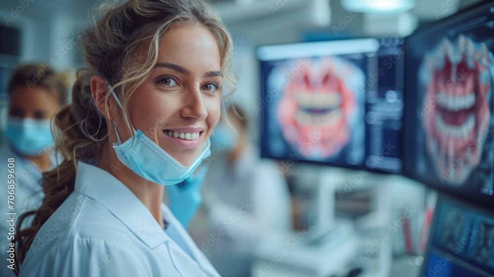 Dentist and assistant scaning patient's teeth with 3d scanner. Dentist and assistant scaning patient's teeth with 3d scanner.