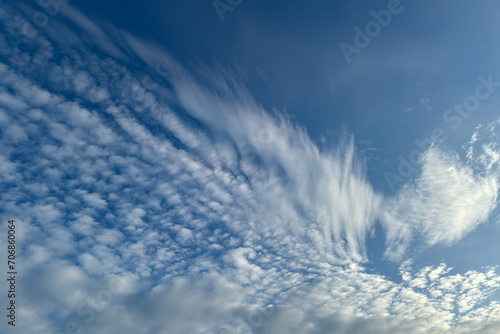 Beautiful cirrus clouds on a blue sky on a sunny day