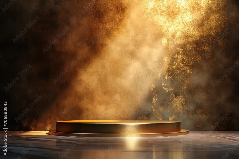 Podium product stand or display with gold, luxury background and cinematic light. Podium product stand or display with gold, luxury background and cinematic light.