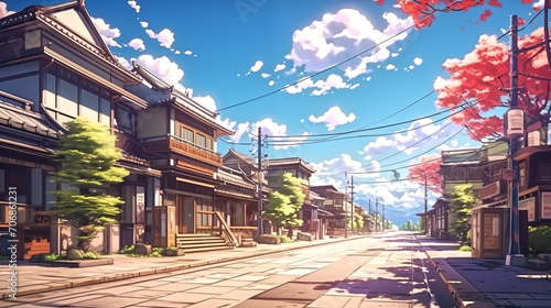 Fototapeta Naklejka Na Ścianę i Meble -  beautiful japanese countryside city small town, japanese houses