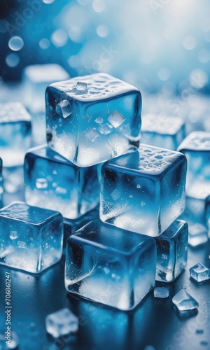 Delicate hoarfrost blankets blue ice cubes a closeup frozen portrait of beauty by ai generated