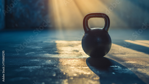 Fitness Woman with Kettlebell in Modern Gym