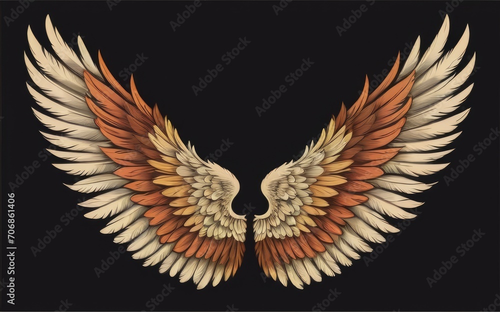 Fototapeta premium feathered wings, best quality, black background by ai generated