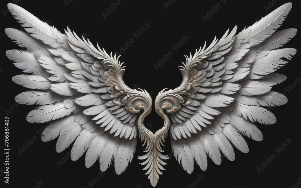 Obraz premium feathered wings, best quality, black background by ai generated
