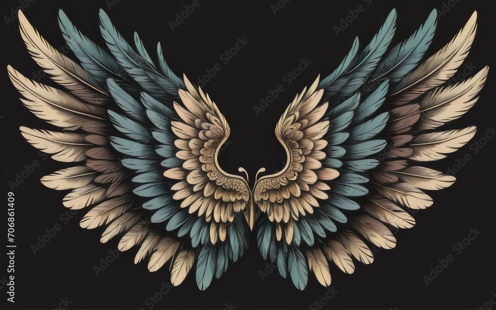 Obraz premium feathered wings, best quality, black background by ai generated
