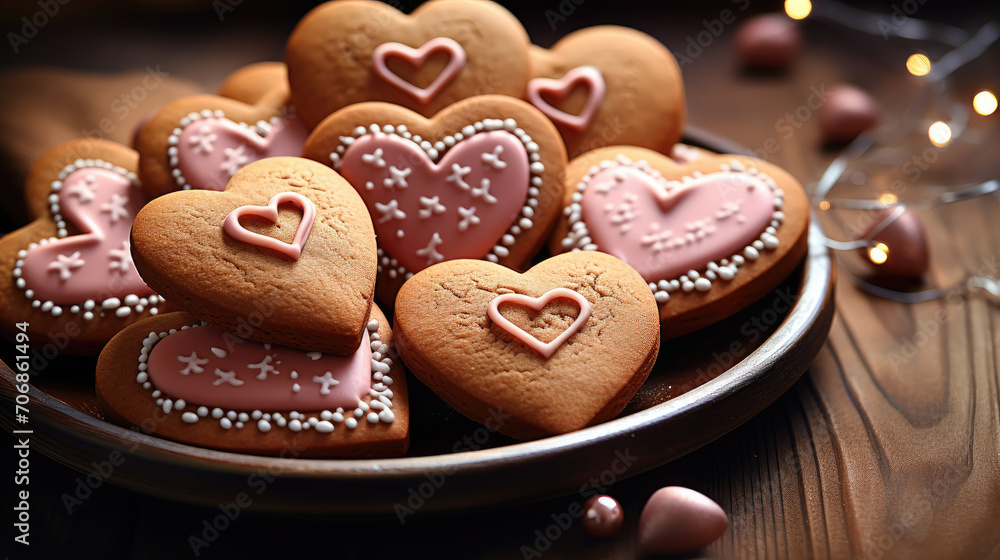 heart shaped cookies on a plate on a table is a sweet image showcasing homemade treats perfect for Valentine's Day, baking blogs, or romantic themed , Sweet Valentines Day heart shaped cookies heart shaped cookies on a plate on a table is a sweet image showcasing homemade treats perfect for Valentine's Day, baking blogs, or romantic themed , Sweet Valentines Day heart shaped cookies