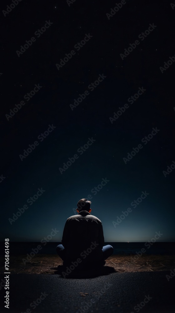 Lonely Figure Seated on the Bare Ground in Darkness Lonely Figure Seated on the Bare Ground in Darkness
