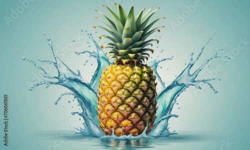 Pineapple in water splash realistic composition by ai generated