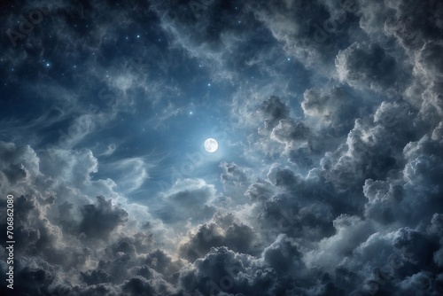 Full Moon Shining Through Clouds in Night Sky