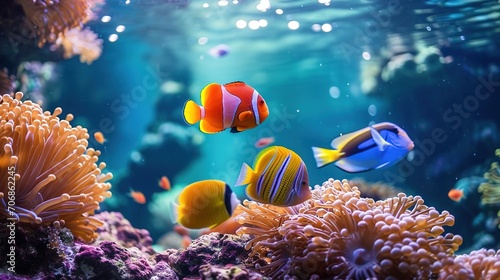 3d wallpaper coral reef tropical colorful fish in the water aquarium