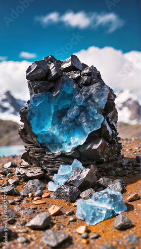 Rock With Blue Glass on Top, Natural Beauty in Simple Form