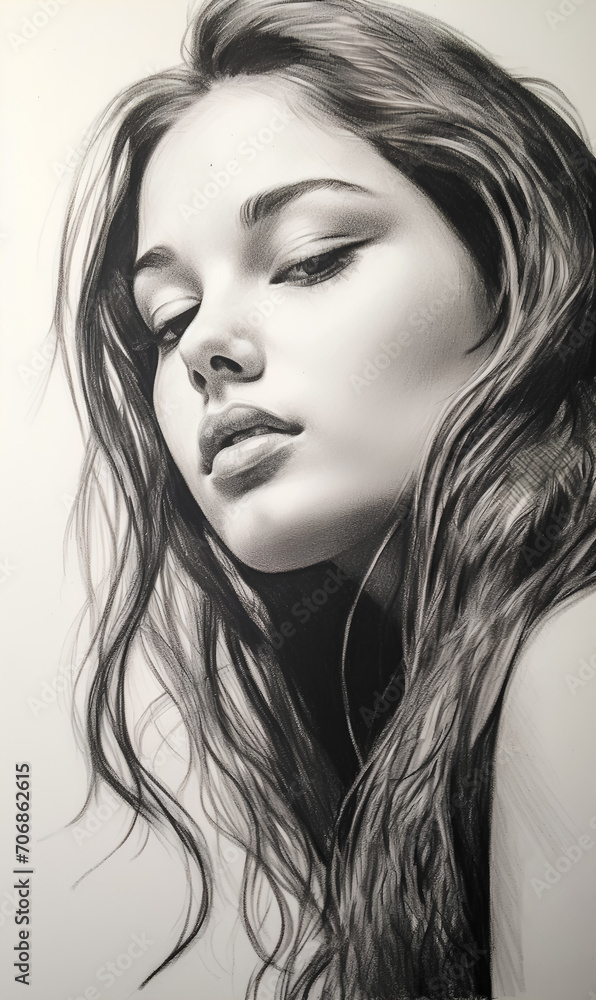 Naklejka premium A painting of... Sun-Kissed Smile Unveiling Inner Harmony, Moonlight Draped on Velvet Eyes, Woven Threads of Story in Every Brushstroke, Where Strength Blooms Like a Delicate Rose